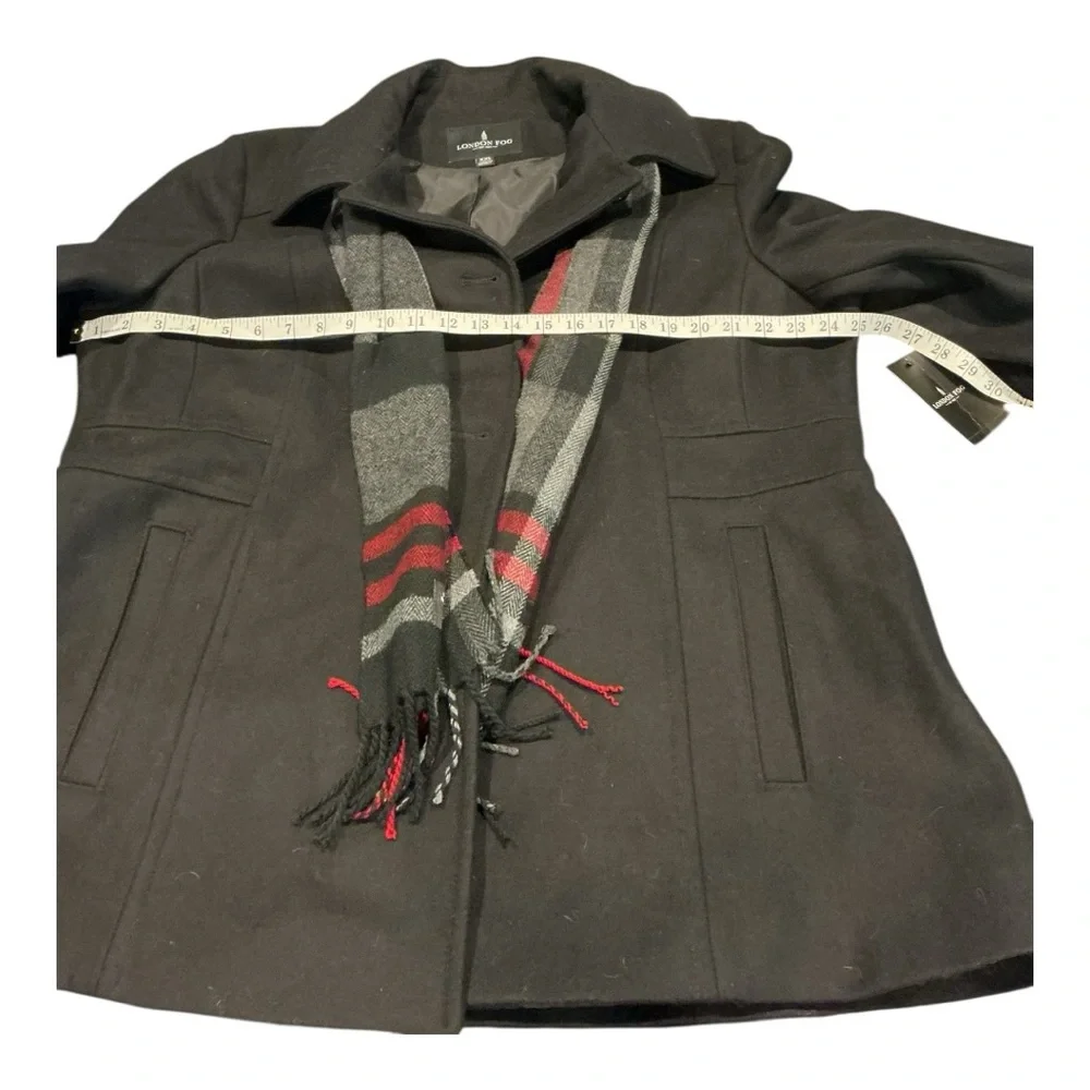 NWT London Fog Women’s Wool-Blend Peacoat Jacket XXL with Plaid Scarf – Black - Picture 3 of 7